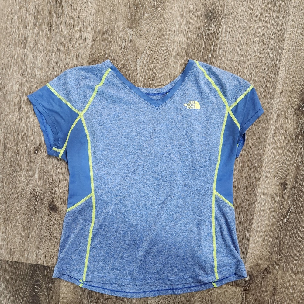 The North Face Womens FlashDry Blue Heather V-Neck Active T-Shirt Large